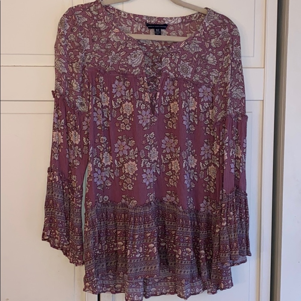 American Eagle Long Sleeve Floral Flowy Shirt - XS